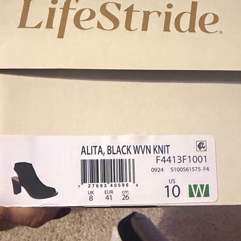 Life Stride Black Knit Peep-Toe Block Heel Bootie - Picture 10 of 10
